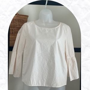 Madewell Women's White Striped Cotton Crew Neck Bell Sleeve Blouse Tops Size S